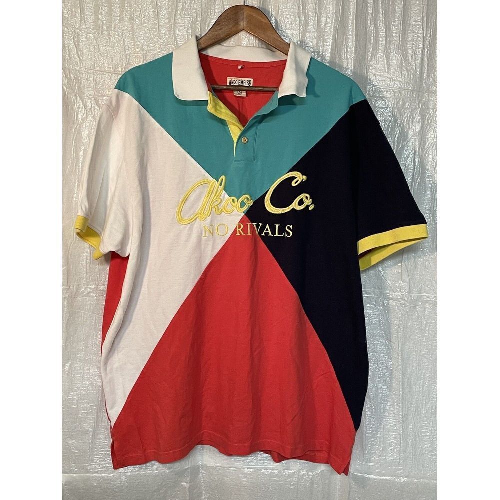 AKOO Empire Vintage Color Block Polo Shirt Embroidered Logo Streetwear 3XL